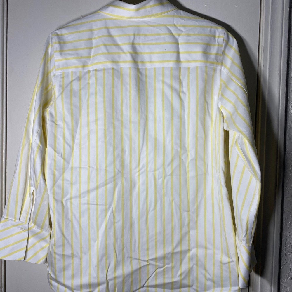 Foxcroft NYC Womens Yellow White Striped Non Iron Stretch Button Up Shirt 6 flaw - Picture 4 of 6